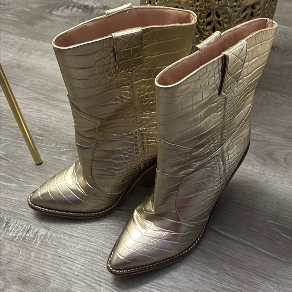 Metallic Croc-Embossed Western Boots - Picture 2 of 4